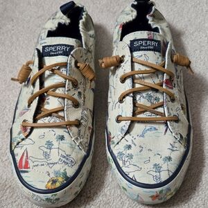 Sperry Women's Printed Canvas Sneakers - Cream and Tan